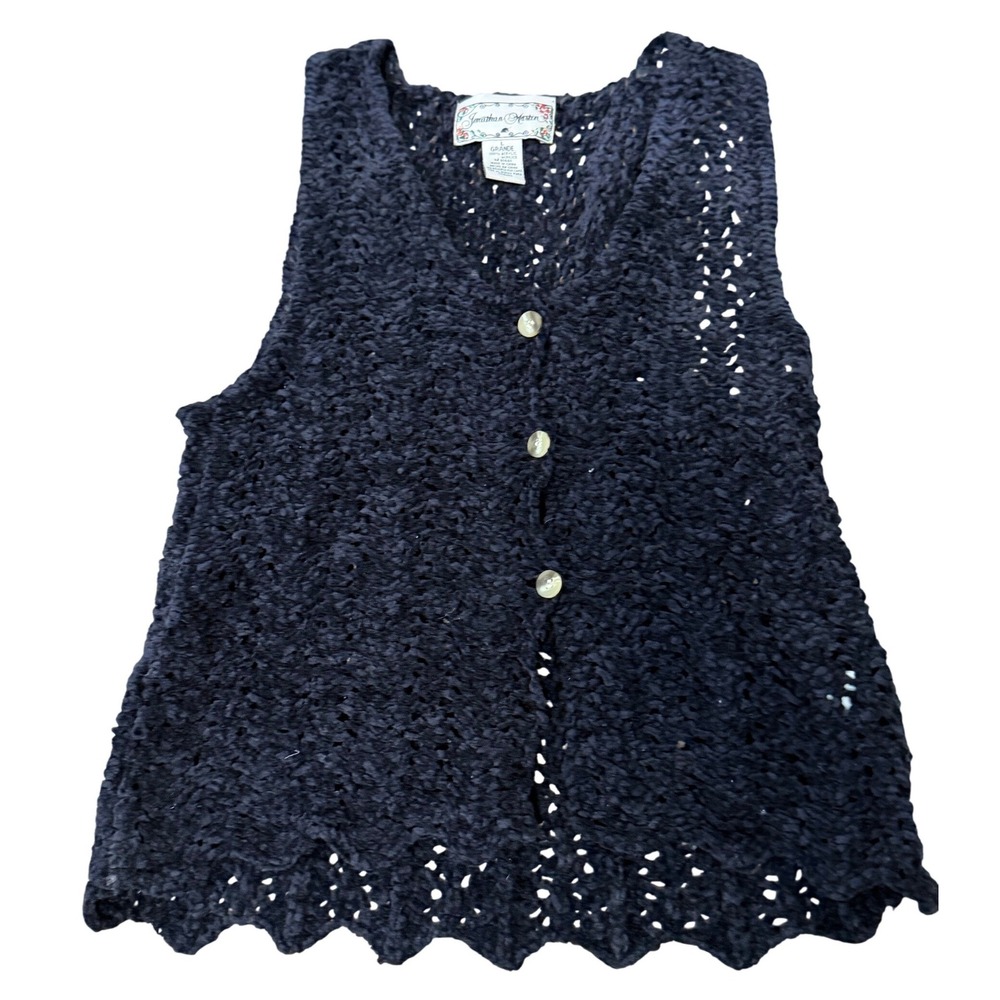 Vintage Y2K Crochet Sweater Vest Womens L‎ Dark Navy Jonathan Martin